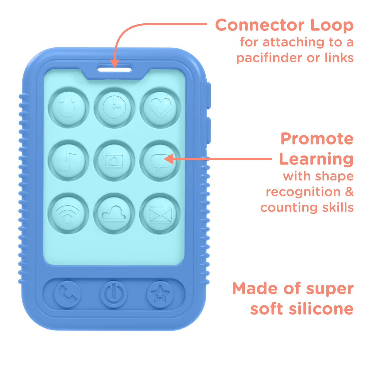 Nuby Giggle Bytes Cell Phone Popper Sensory Play Teether Toy - Blue