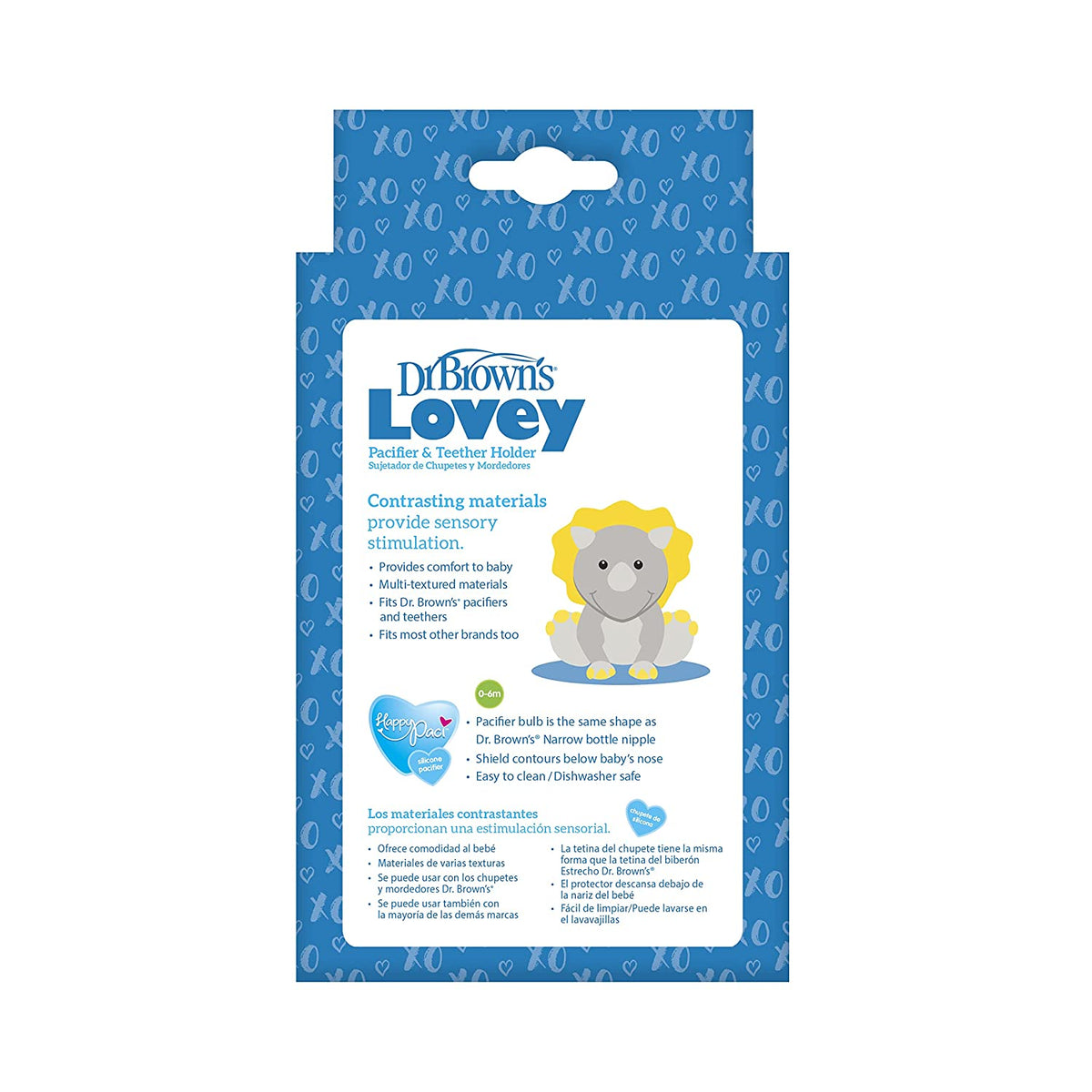 Dr. Brown's Baby Lovey Pacifier Holder & Teether Clip, Soft Plush Stuffed Animal Triceratops Pacifier Tether with Teal