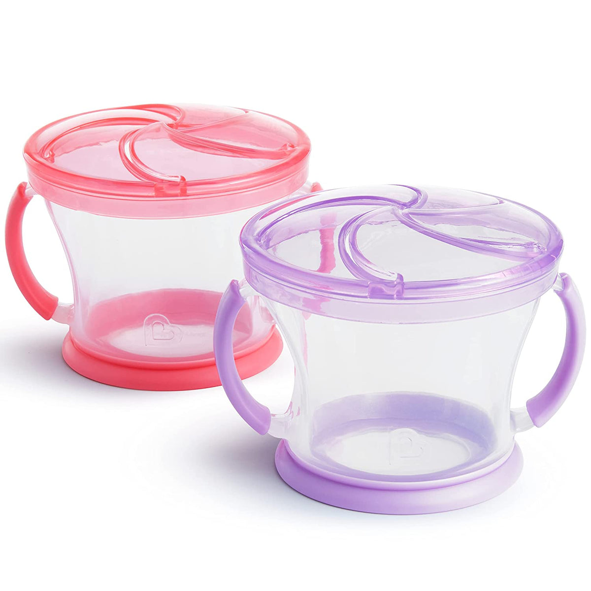 Happy Snacker Snack Catcher and Toddler Weighted Straw Sippy Cup Set, 4 Pack Pink/Purple
