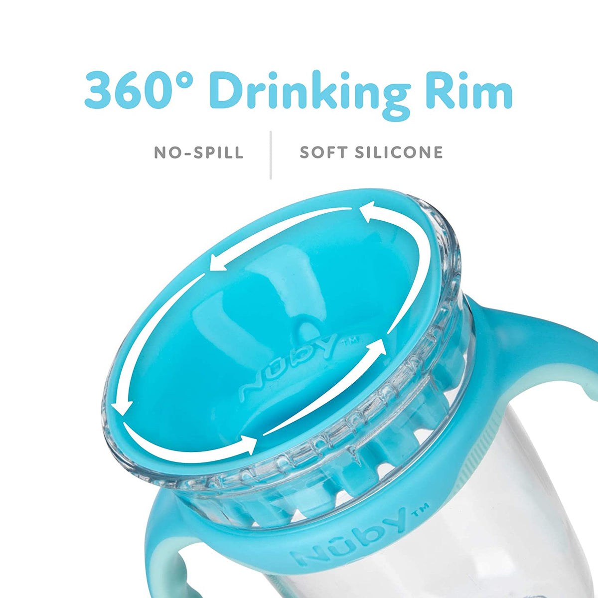 NUBY No-Spill Edge 360 2 Stage Drinking Cup with Removable Handles, Alien Aqua