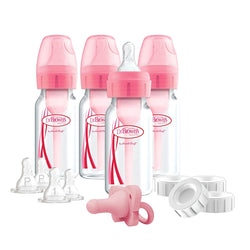 Dr. Brown's 14 Piece Options+ Slow Flow Preemie and Newborn Anti-Colic Bottle Set, 4oz, Pink