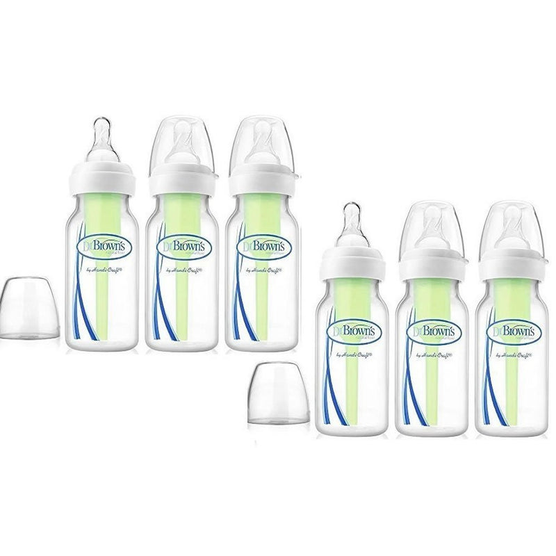 Dr. Brown's Natural Flow Anti-Colic Options+ Narrow Baby Bottles 4oz/120 mL, with Level 1 Slow Flow Nipple, 6 Pack, 0m+