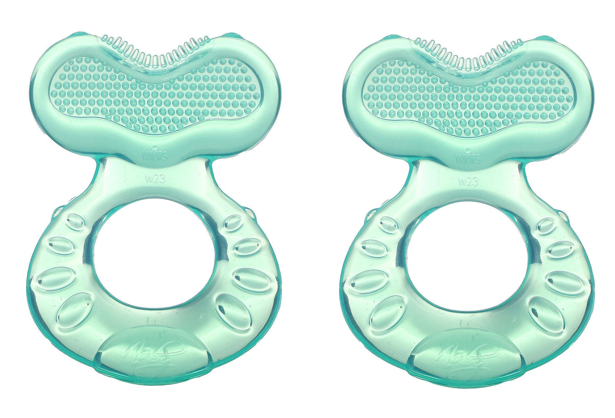 NUBY Silicone Teethe-eez Teether with Bristles, Includes Hygienic Case, Aqua, 2 Pack