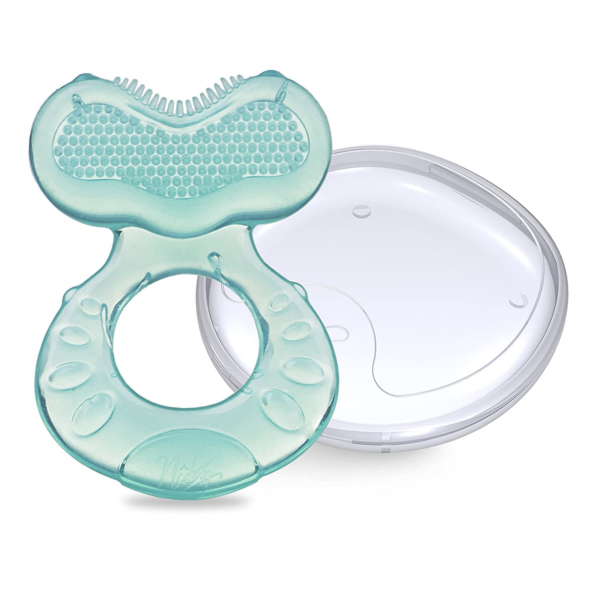 NUBY Silicone Teethe-eez Teether with Bristles, Includes Hygienic Case, Aqua, 2 Pack