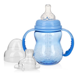 Nuby 3 Stage Tritan Wide Neck Grow with Me No-Spill Bottle to Cup, 8 Oz, Blue