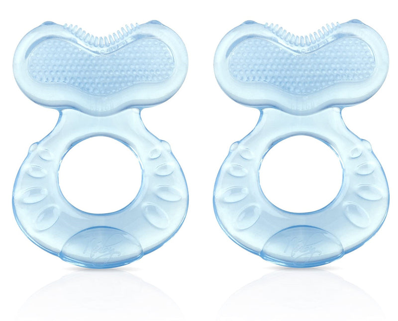 NUBY Silicone Teethe-eez Teether with Bristles, Includes Hygienic Case, Blue, 2 Pack