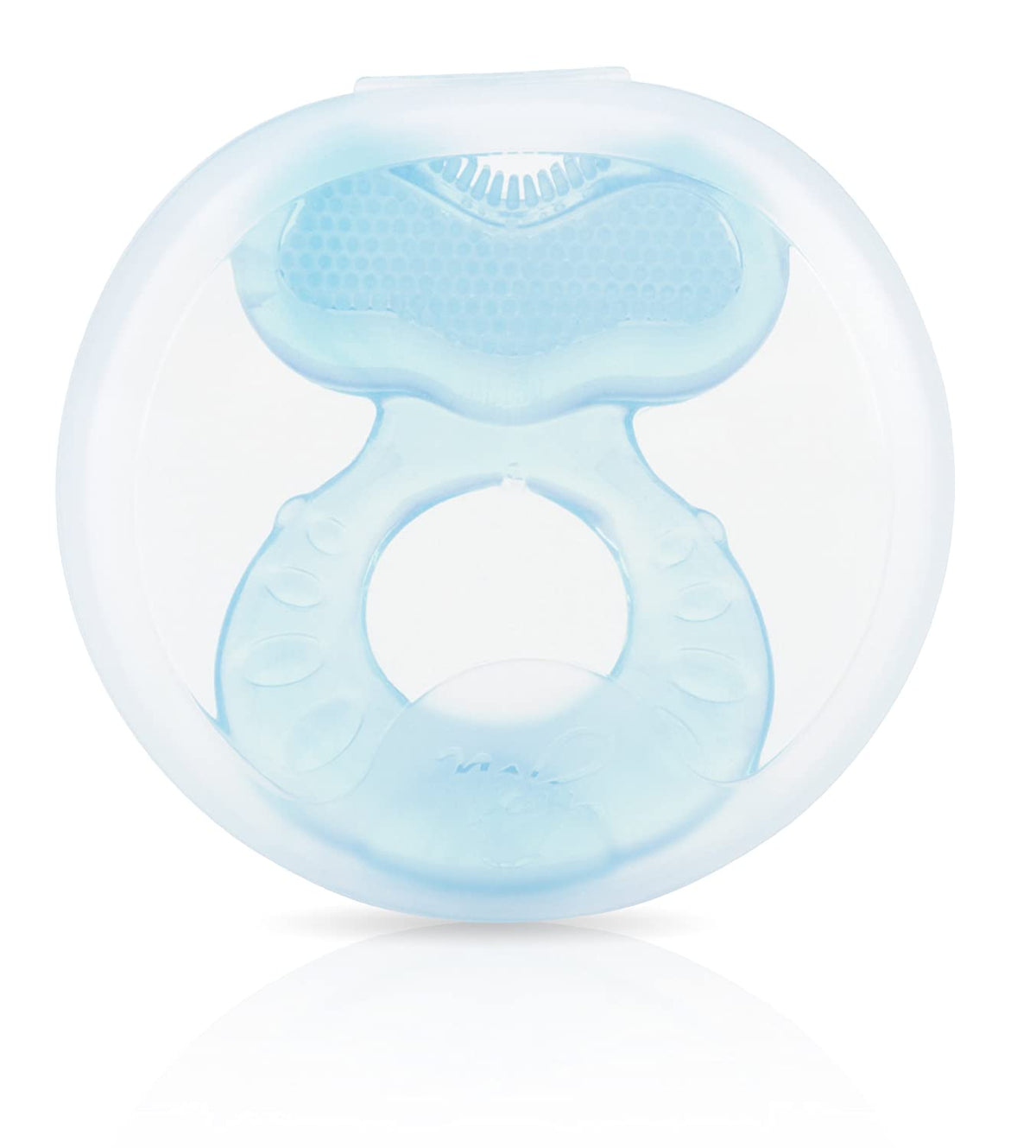 NUBY Silicone Teethe-eez Teether with Bristles, Includes Hygienic Case, Blue, 2 Pack