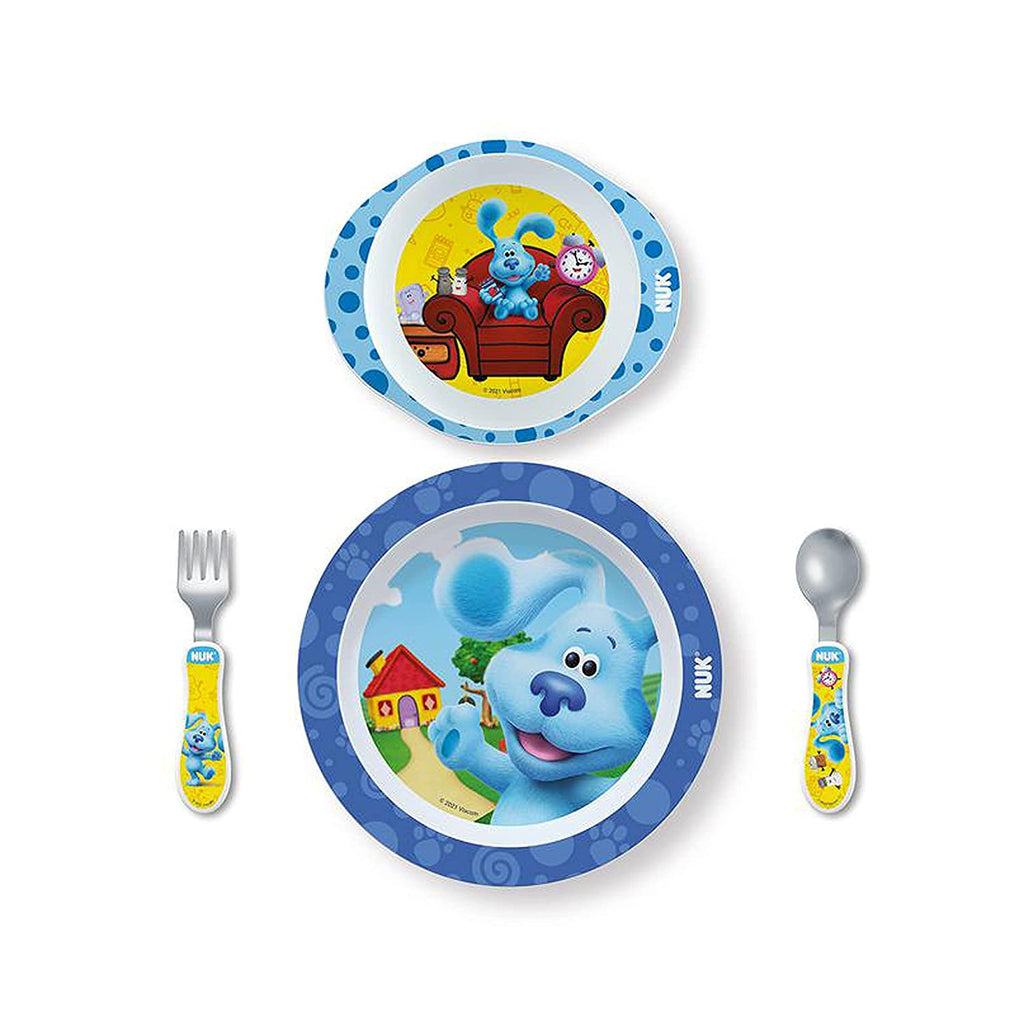 NUK 4 Piece Blue's Clues Kids Dinnerware Bundle, Plate, Bowl, Utensils