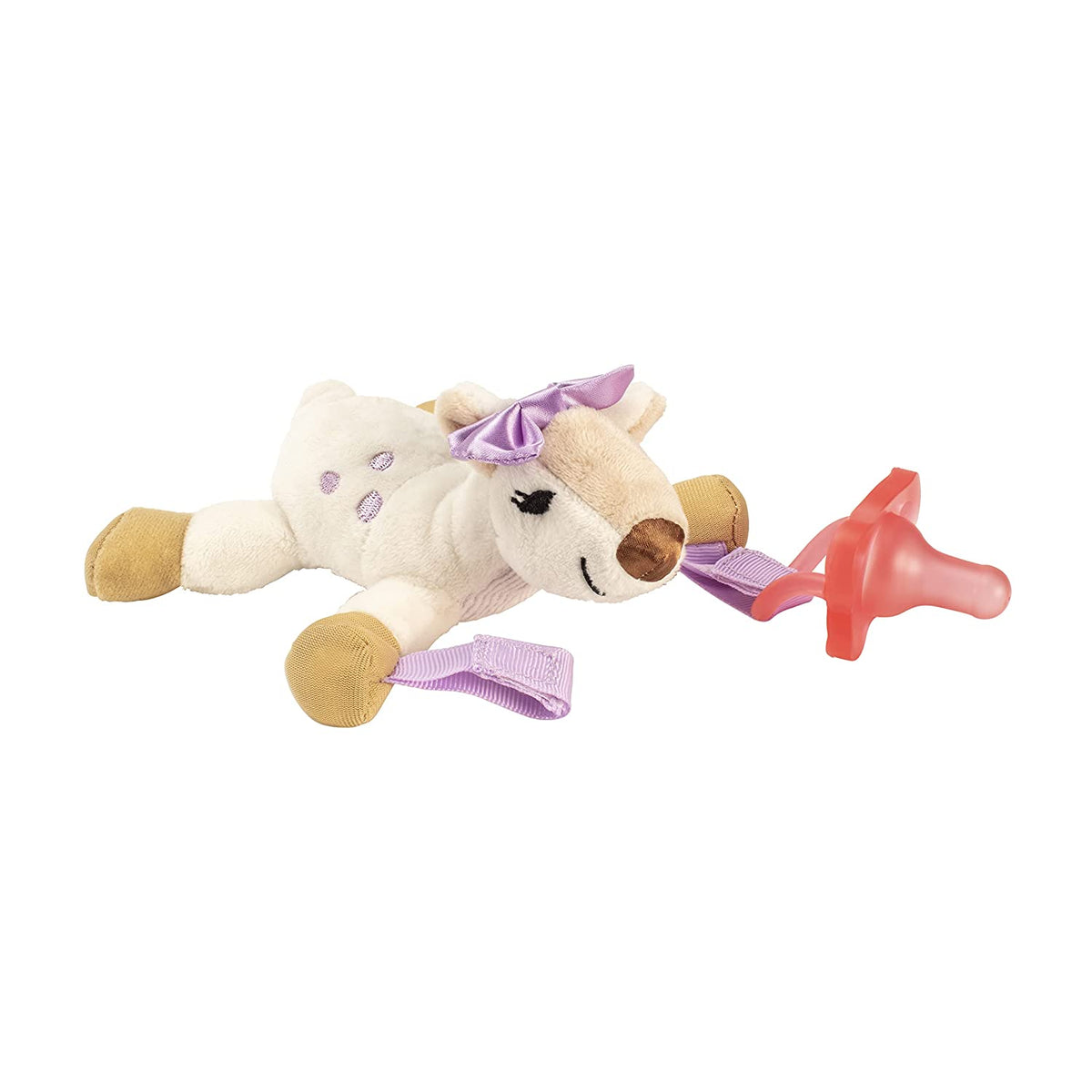 Dr. Brown's Baby Lovey Pacifier Holder & Teether Clip, Soft Plush Stuffed Animal Deer Pacifier Tether with Pink