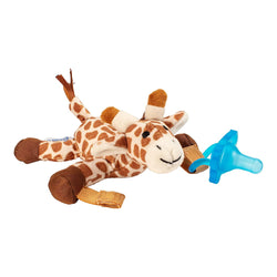 Dr. Brown's Baby Lovey Pacifier Holder & Teether Clip, Soft Plush Stuffed Animal Giraffe Pacifier Tether with Blue HappyPaci, 0-12m
