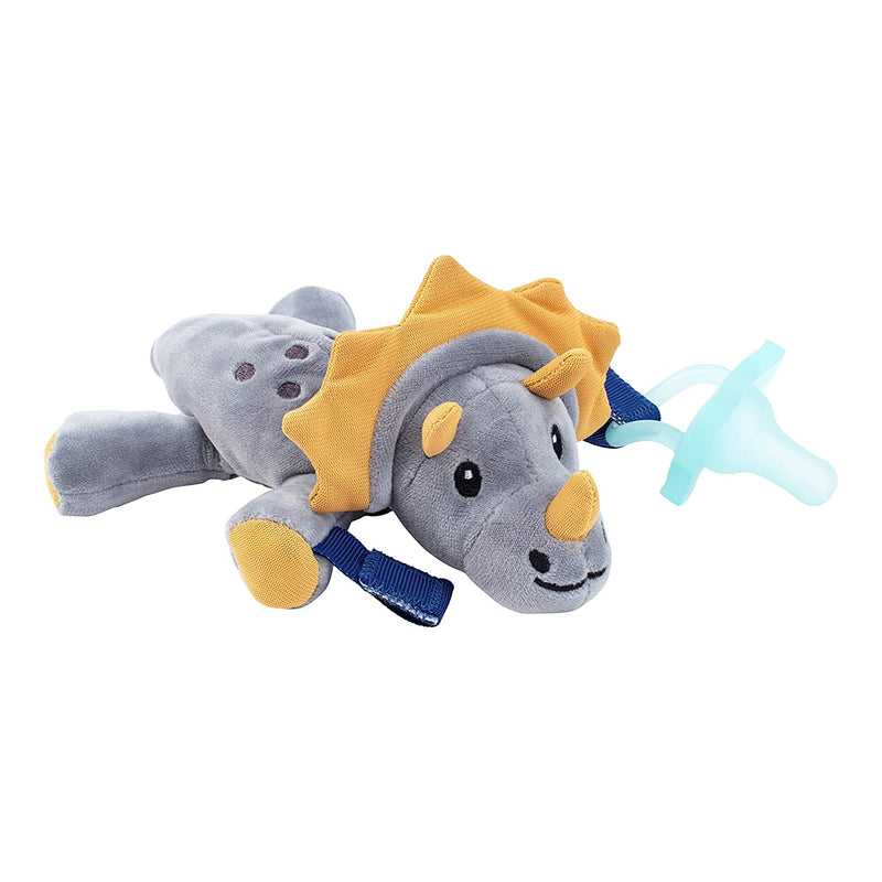 Dr. Brown's Baby Lovey Pacifier Holder & Teether Clip, Soft Plush Stuffed Animal Triceratops Pacifier Tether with Teal HappyPaci, 0-12m