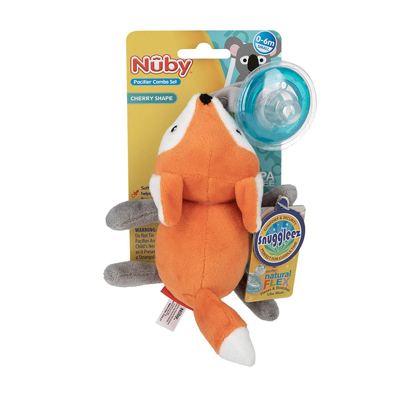 NUBY Calming Natural Flex Snuggleez Pacifier with Plush Animal, Fox, Orange