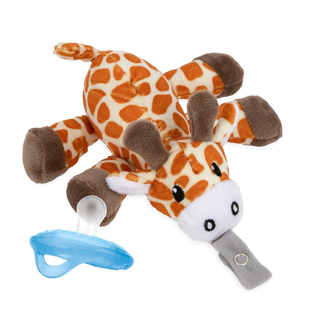 Nuby Calming Natural Flex Snuggleez Pacifier with Plush Animal, Giraffe , Blue