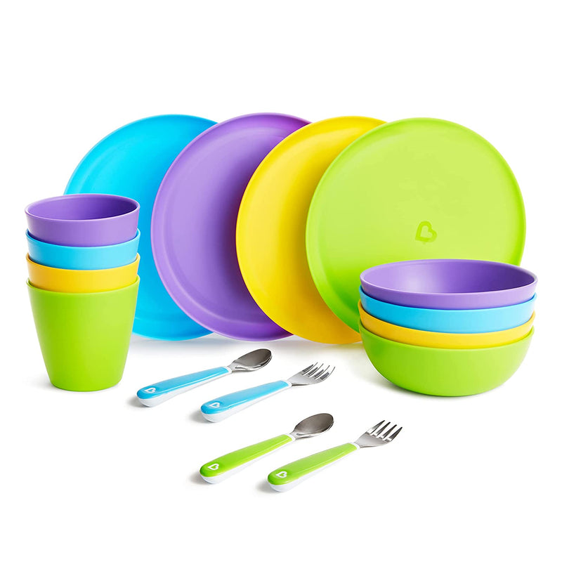 Munchkin 16 Pack Toddler Dining Set, Includes Plates, Bowls, Cups and Utensils