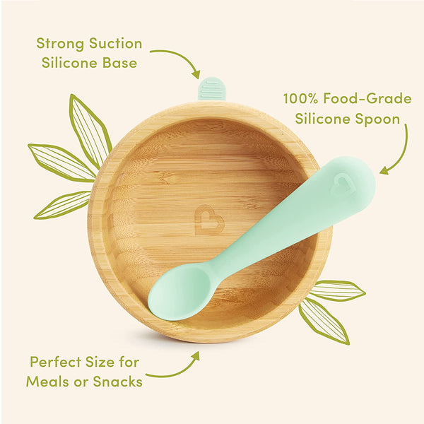 Munchkin Bamboo Stay Put Suction Bowl and Silicone Spoon