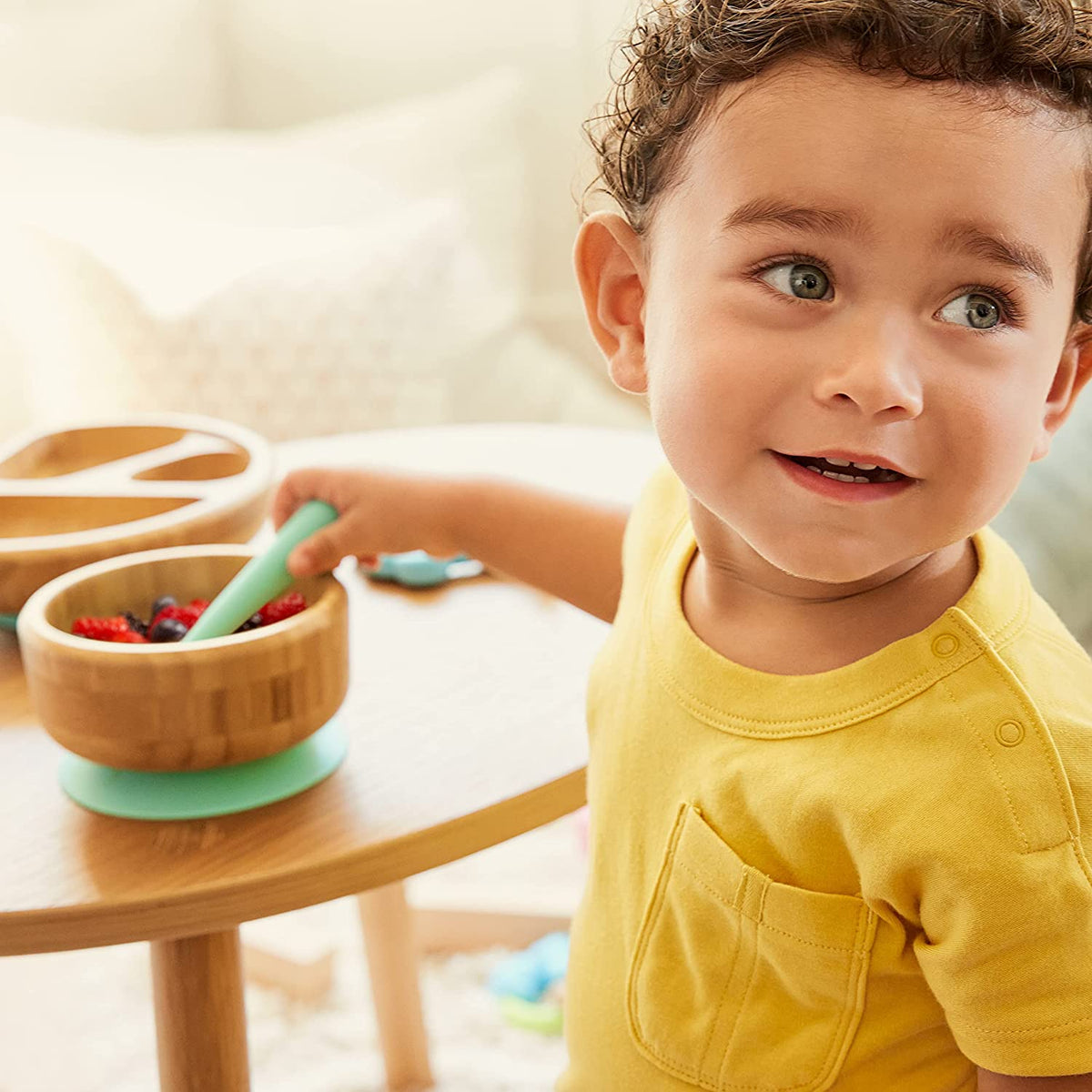Munchkin Bamboo Stay Put Suction Bowl and Silicone Spoon