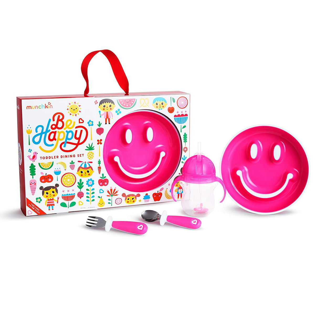Munchkin Be Happy 4 piece Toddler Dining Set, Pink