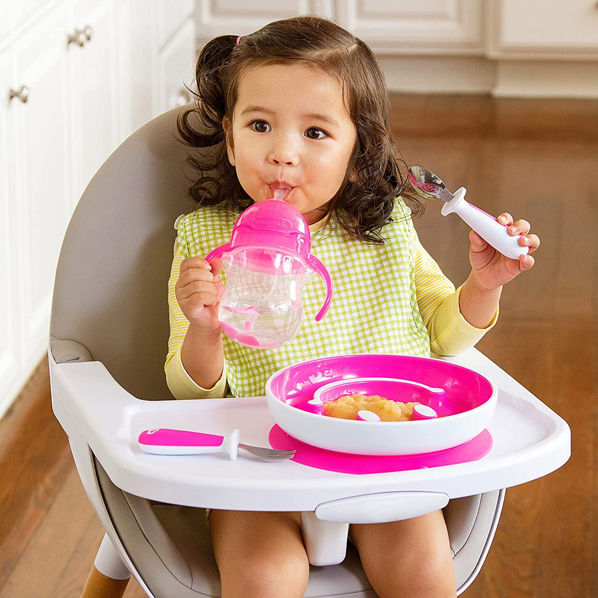 Munchkin Be Happy 4 piece Toddler Dining Set, Pink