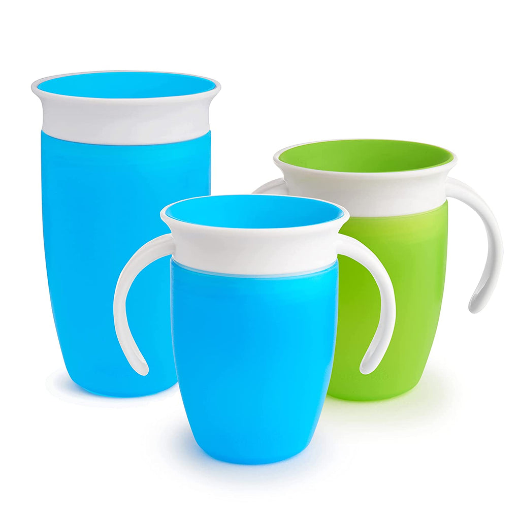 Munchkin Miracle 360 Trainer and Sippy Cup Set, 7 and 10 Ounce, 3 Pack, Blue/Green