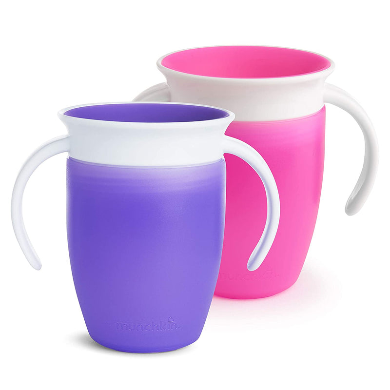 Munchkin Miracle 360 Trainer Cup, 7oz, 2 Pack, Pink/Purple