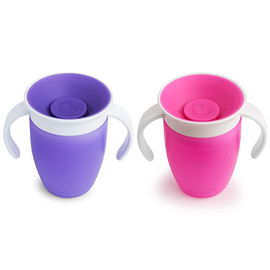 Munchkin Miracle 360 Trainer Cup, 7 Ounce, 2 Pack, Pink/Purple