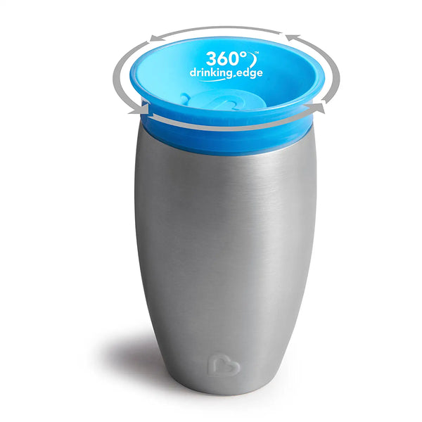 Munchkin Miracle Stainless Steel 360 Sippy Cup, 10 oz, Blue