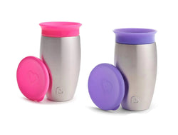 Munchkin Miracle Stainless Steel 360 Sippy Cup, 10 oz, 2 Pack, Pink/Purple