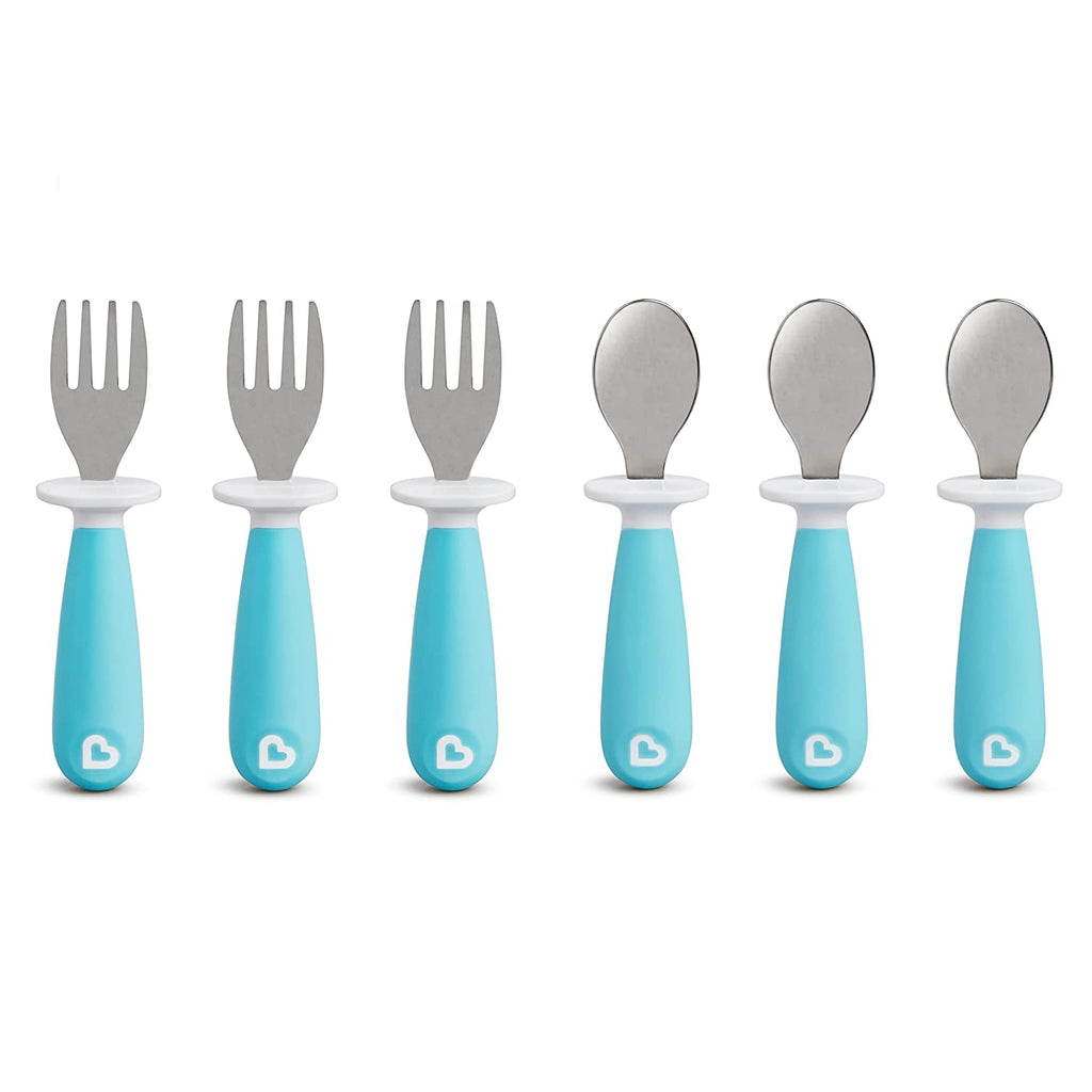 Munchkin Raise Toddler Fork and Spoon, 6 pack, Blue