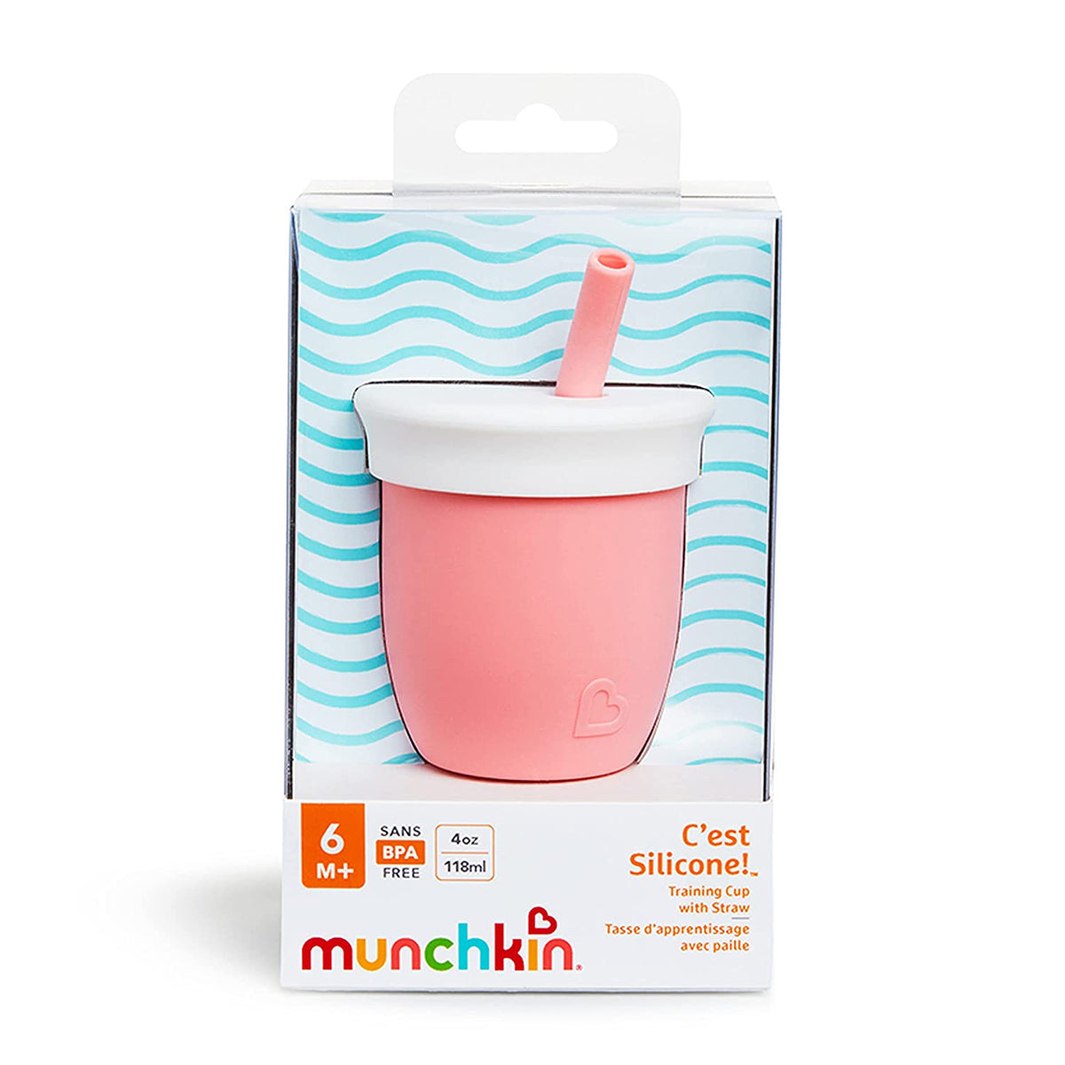 Munchkin Silicone Baby Open Training Cup with Straw, 4oz, Pink