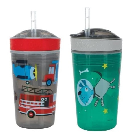 NUBY Snack N' Sip 2 in 1 Snack and Drink Cup, 2 Pack, Red/Green