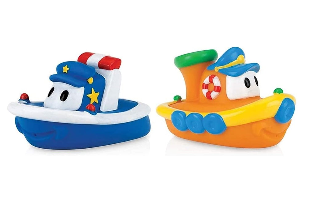 Nuby Tub Tug Boats Floating Bath Toys, 2 Pack, Blue and Orange