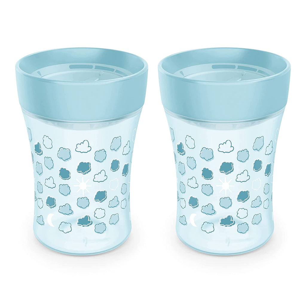 NUK Toddler Sip Trainer Cup, 2 Pack, 8oz, Blue Clouds