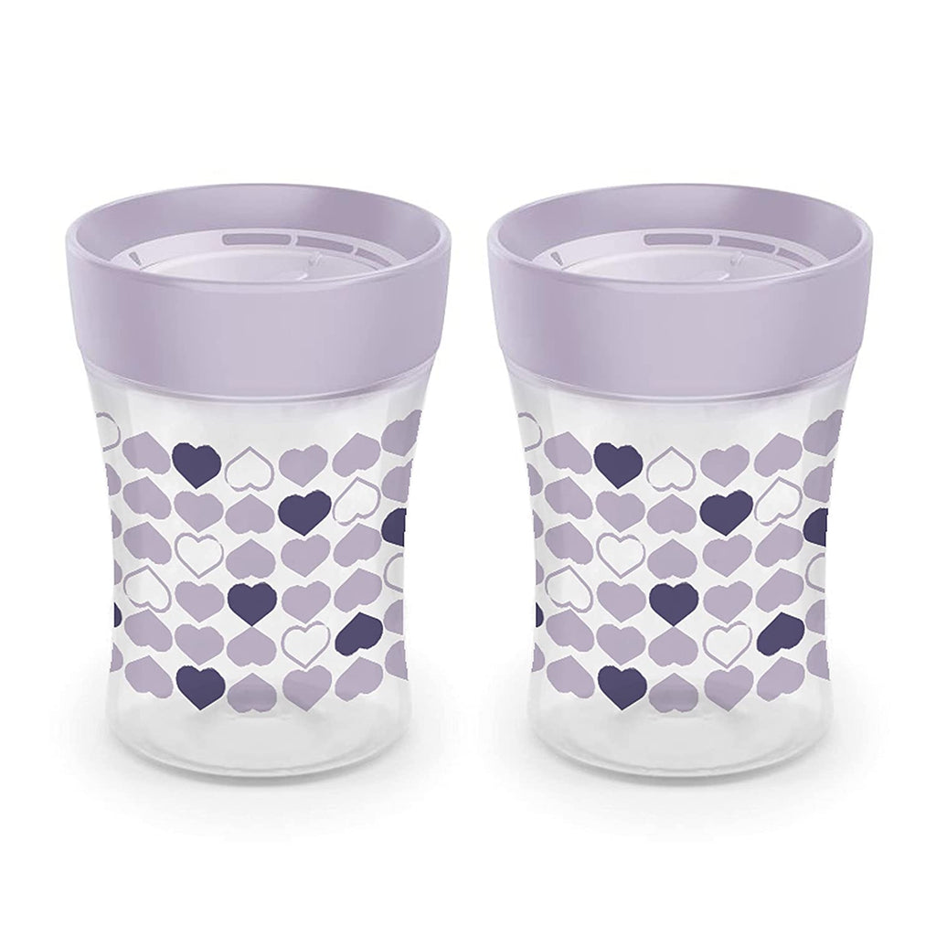 NUK Toddler Sip Trainer Cup, 2 Pack, 8oz, Purple Hearts