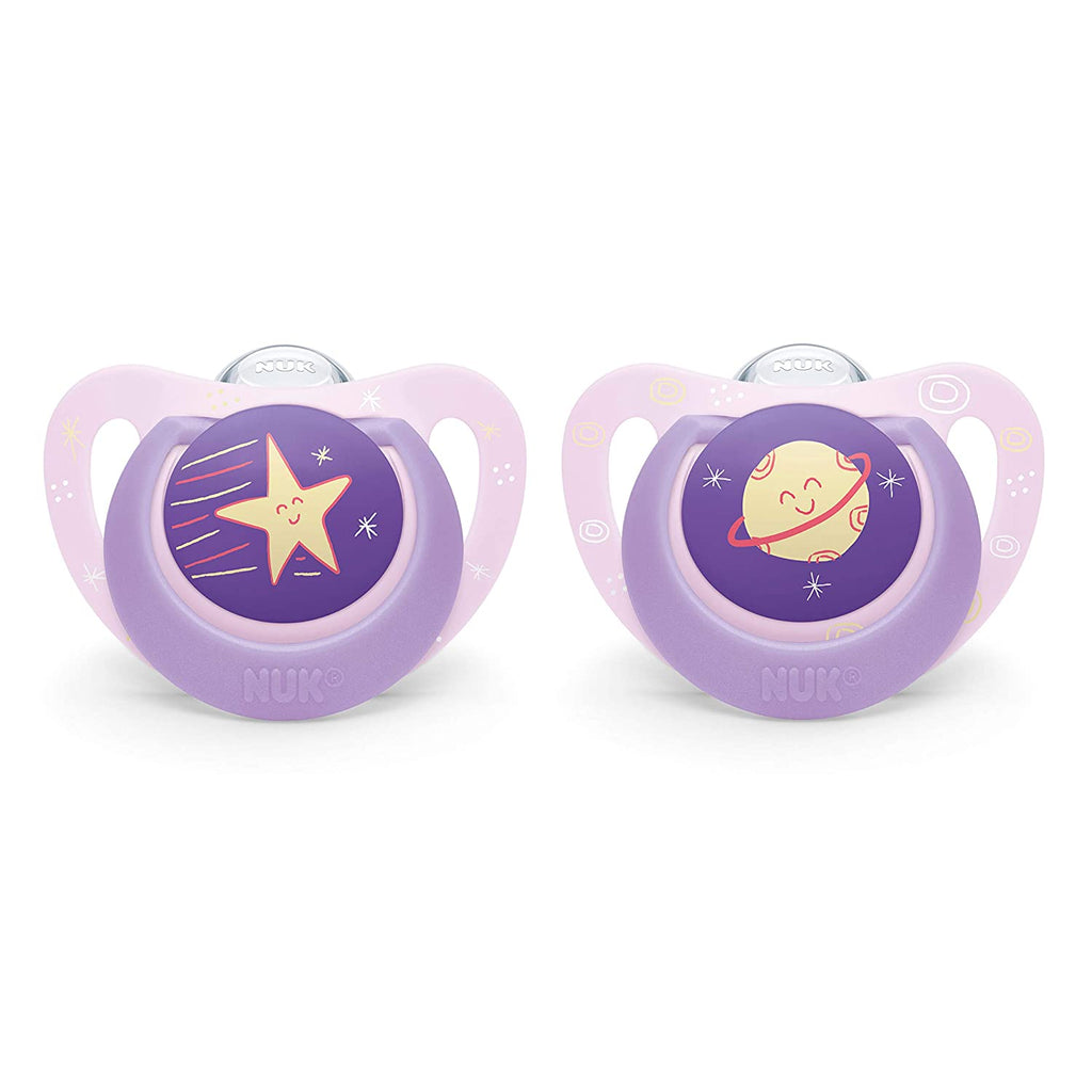NUK Orthodontic Pacifiers, 0-6 Months, Space Pink, 2 Pack