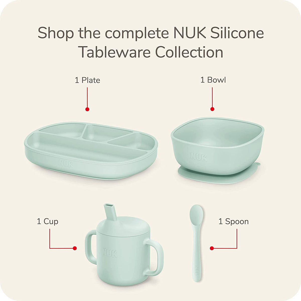 NUK 4 Piece Silicone Baby Tableware Feeding Set