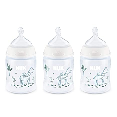 NUK Smooth Flow Anti Colic Baby Bottle, 5 oz, 3 Pack, Zebra