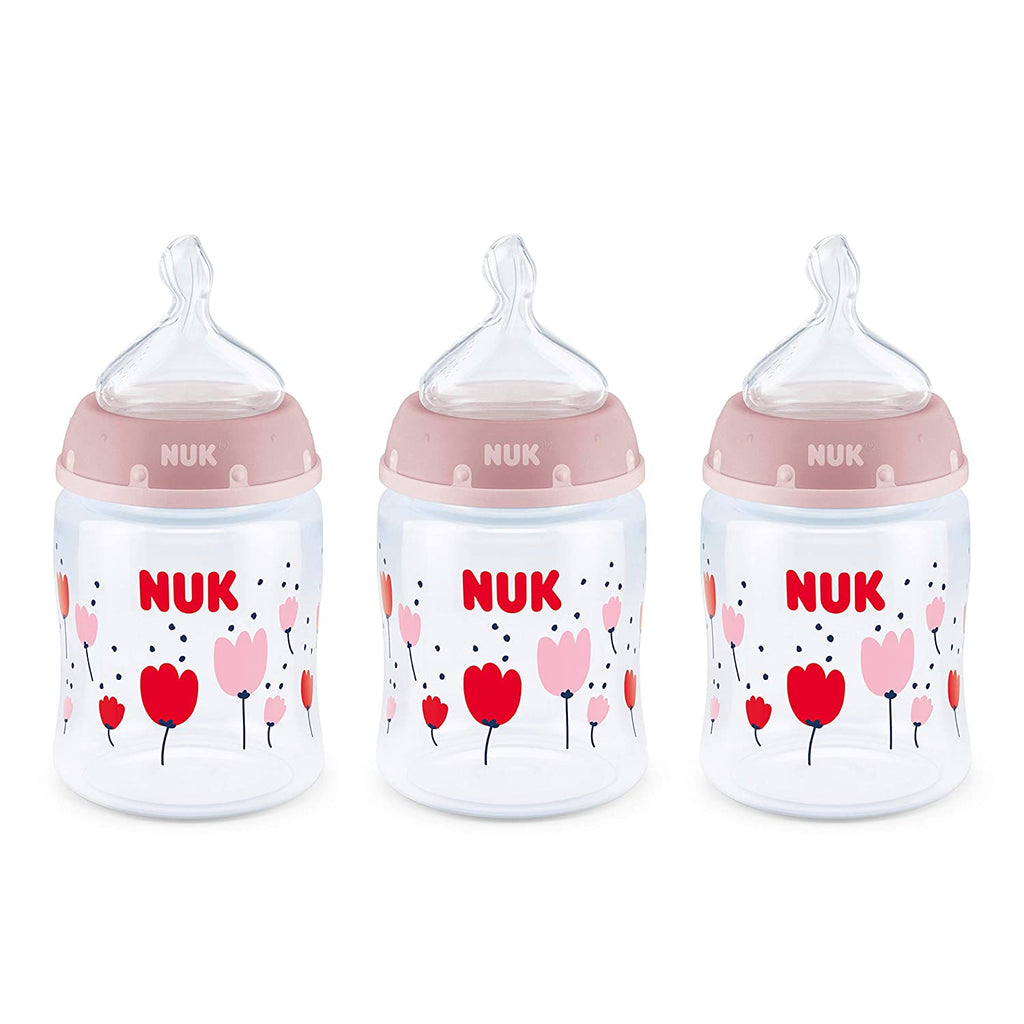 NUK Smooth Flow Anti Colic Baby Bottle, Flowers, 5oz, 3 Pack
