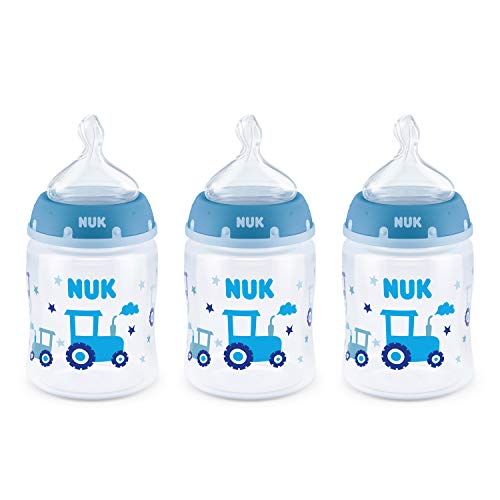 NUK Smooth Flow Anti Colic Baby Bottle, Tractor, 5oz, 3 Pack