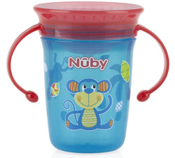 Nuby No Spill 2-Handle 360 Wonder Cup, Blue Monkey
