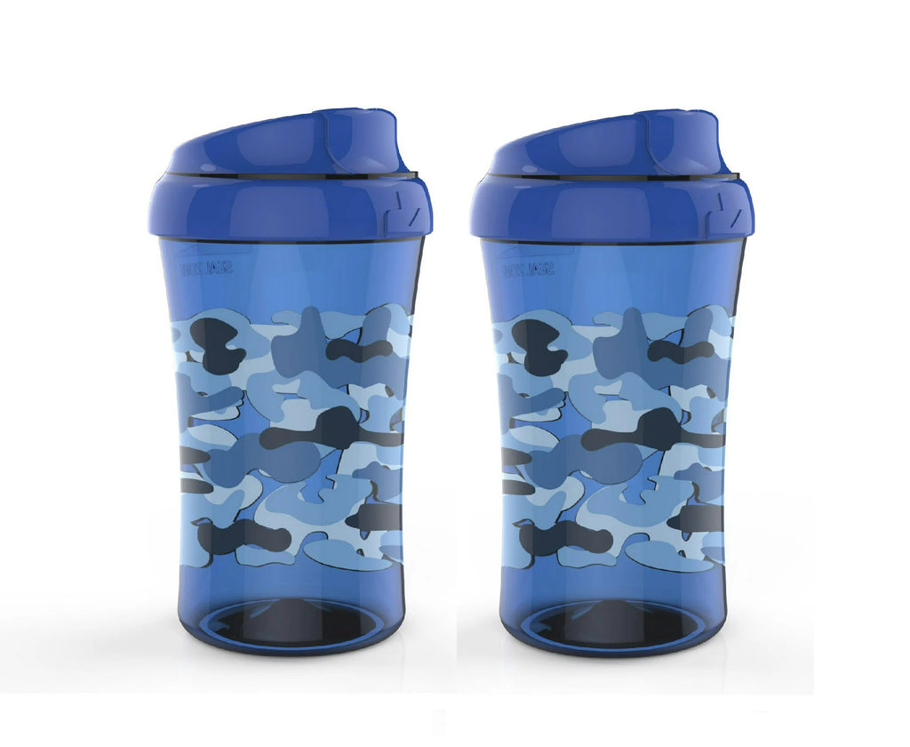 Silicone Toddler Cups with Sraws & Leak-Resistant Lid, Blue