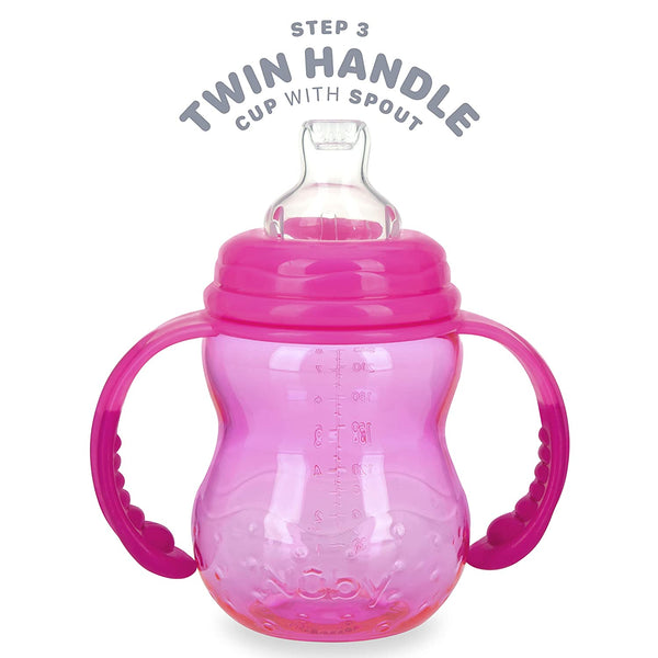 Nuby 3 Stage Tritan Wide Neck Grow with Me No-Spill Bottle to Cup, 8 Oz, Pink