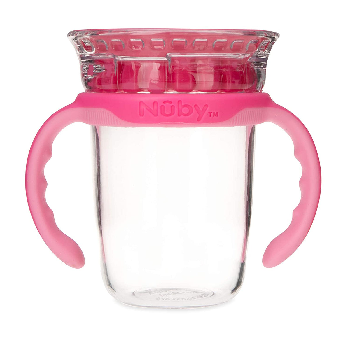 NUBY No-Spill Edge 360 2 Stage Drinking Cup with Removable Handles, Pink
