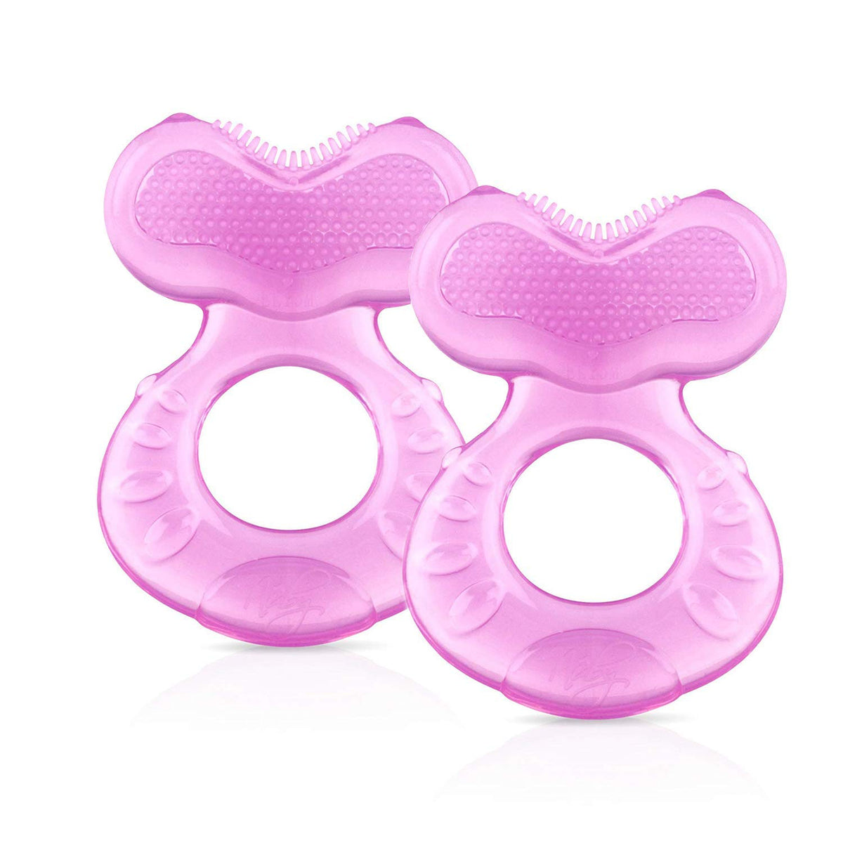 NUBY Silicone Teethe-eez Teether with Bristles, Includes Hygienic Case, Pink, 2 Pack