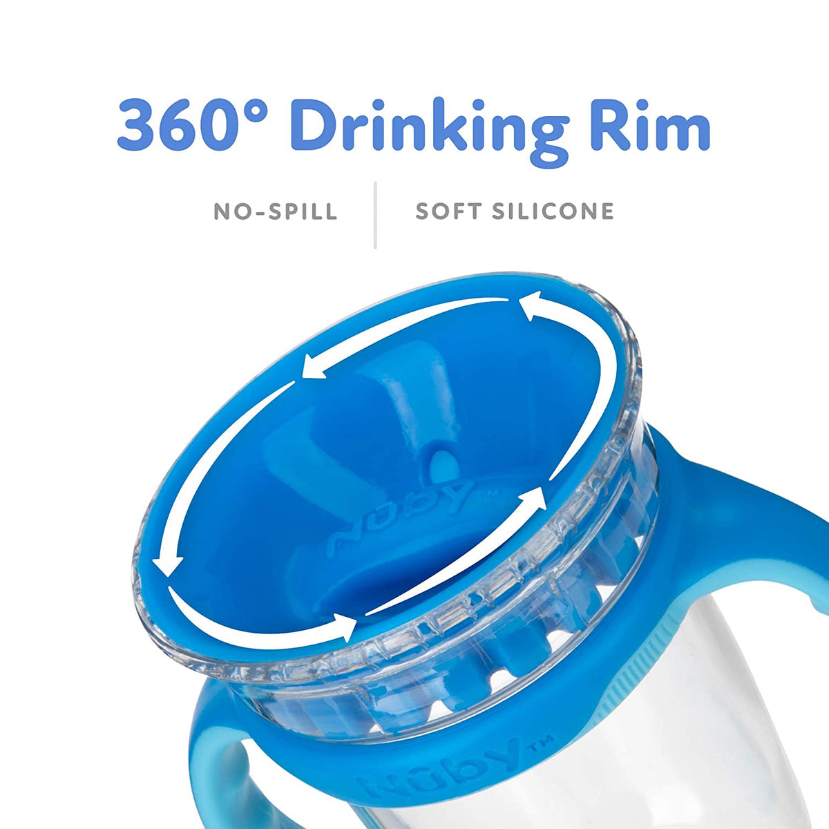 NUBY No-Spill Edge 360 2 Stage Drinking Cup with Removable Handles, Blue Robot