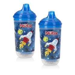 NUBY 2Pk 10oz No-Spill Insulated Light Up Easy Sip Cup, Blue, Rocket