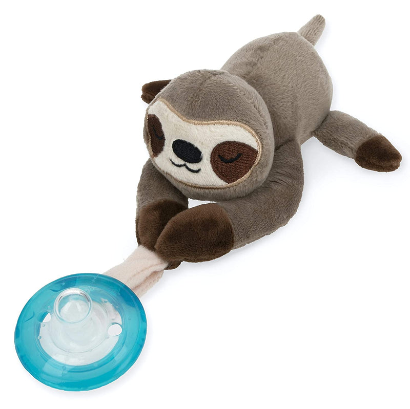NUBY Calming Natural Flex Snuggleez Pacifier with Plush Animal, Sloth, Brown