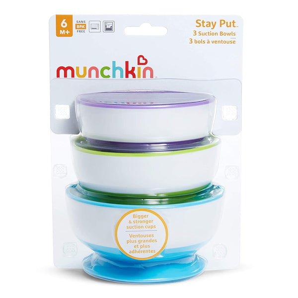 Munchkin Stay Put Suction Bowl, 3 Pack, Purple, Green & Blue