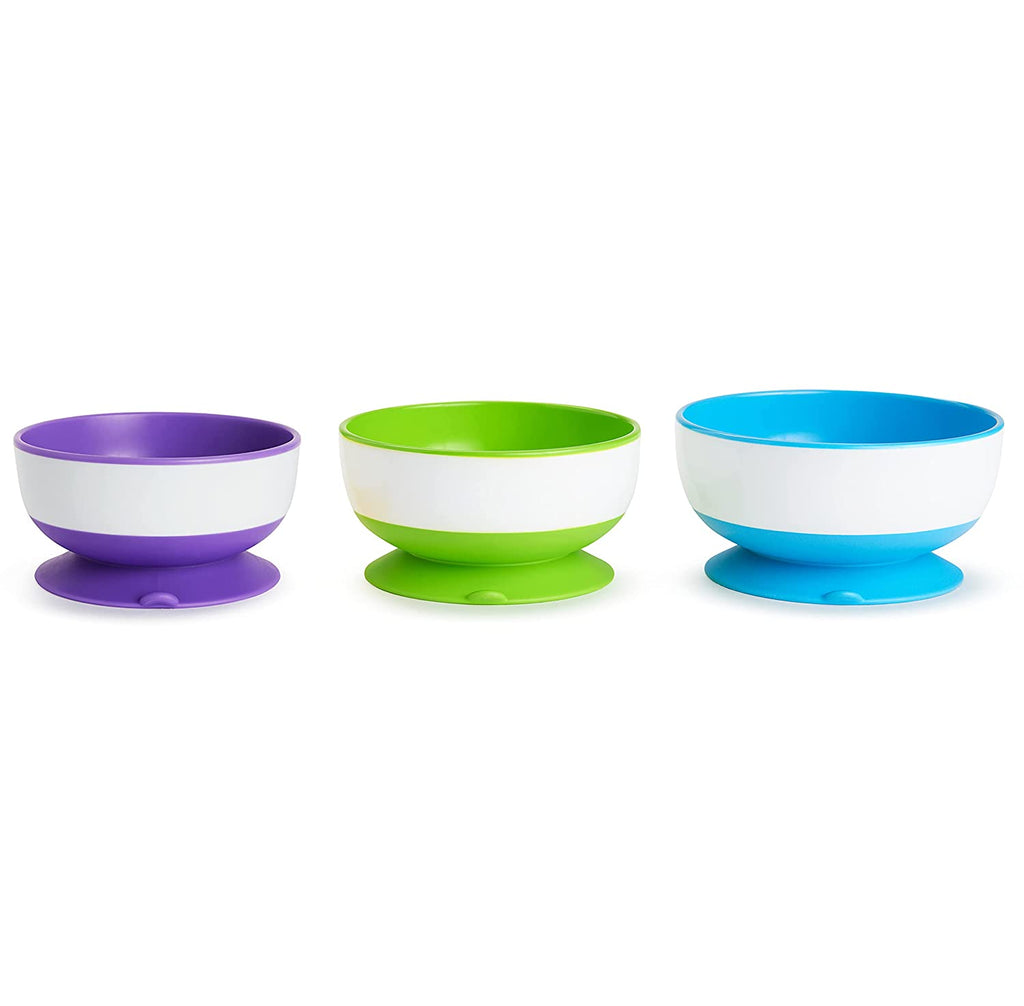 Munchkin Stay Put Suction Bowl, 3 Pack, Purple, Green & Blue