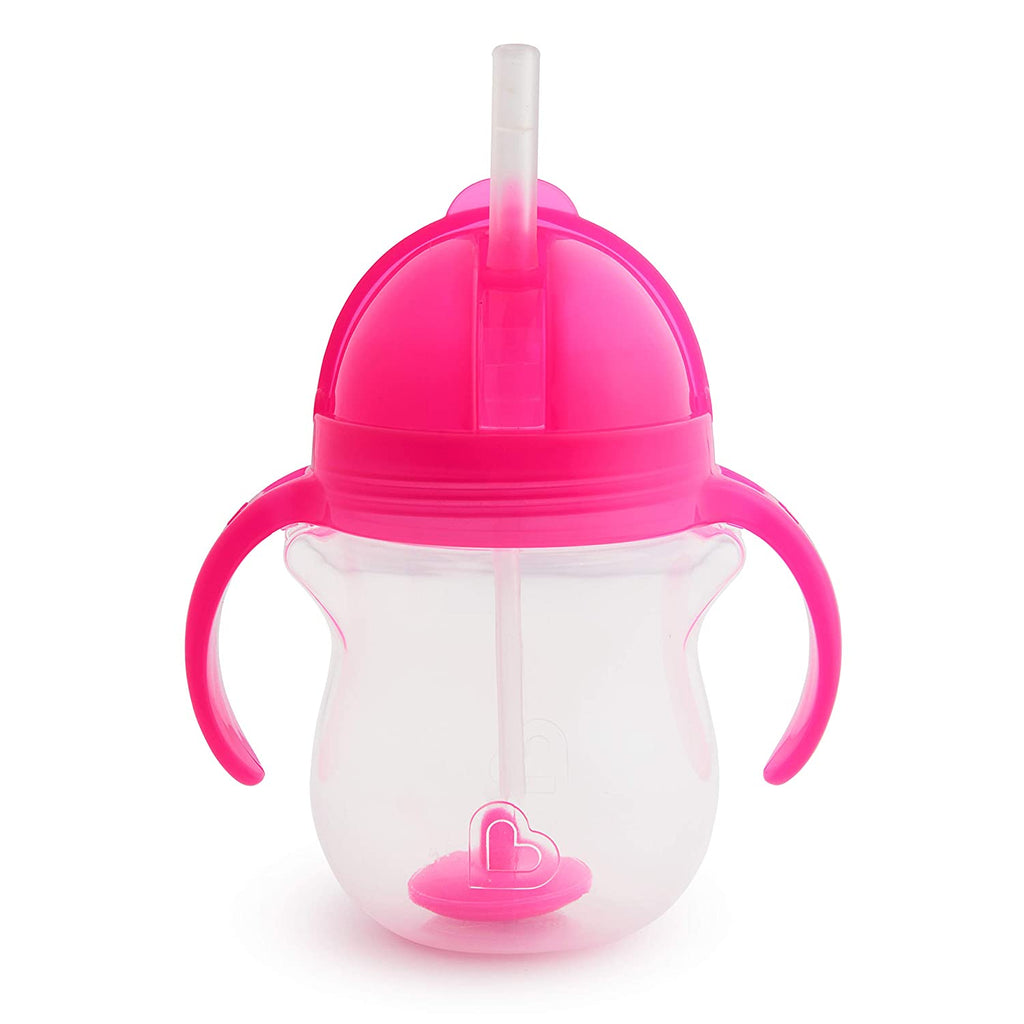 Munchkin Any Angle Click Lock Weighted Straw Trainer Cup, Pink, 7oz