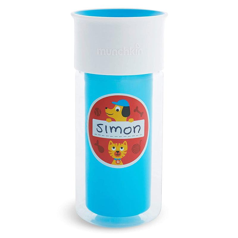 Munchkin Miracle 360 Insulated Sippy Cup, Includes Stickers to Customize Cup, 9oz, Blue